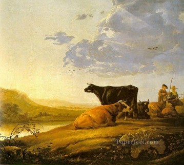  Cows Art - Young Herdsman With Cows countryside painter Aelbert Cuyp